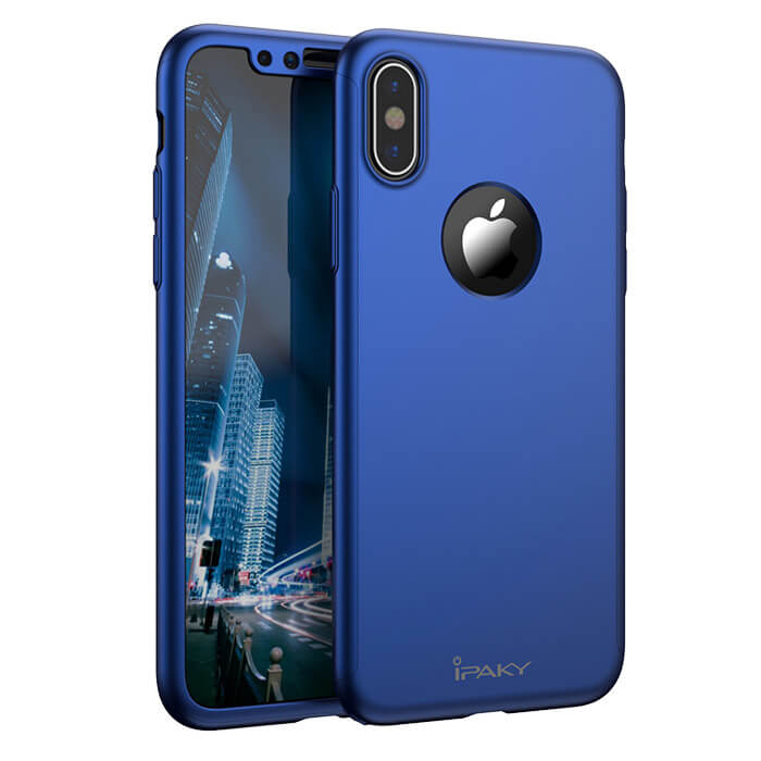 IPAKY 360 ° + sticlă securizată 9H Apple iPhone XS Max albastru