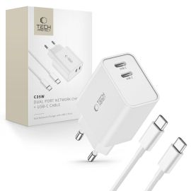 TECH-PROTECT C35W Încărcător AC 2-PORTI + cablu USB Tip-C WHITE