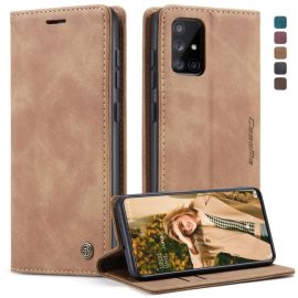 Husa flip CASEME pentru Samsung Galaxy A71 maro deschis