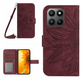 ART SUNFLOWER Portofel husă cu șnur pentru Honor 400 Smart 5G / Honor X7d bordo