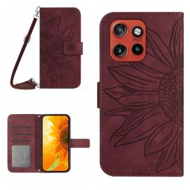 ART SUNFLOWER Portofel husă cu șnur pentru Motorola Edge 60 Neo bordo