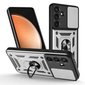 RING CAMERA Husă cu suport pentru Samsung Galaxy S25 FE argintiu