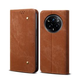 DENIM Husă portofel pentru Realme 14 Pro 5G maro