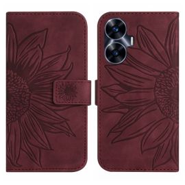 ART SUN FLOWER Husa portofel cu curea Realme C55 burgundy