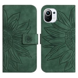 ART SUN FLOWER Husă portofel cu curea Xiaomi Mi 11 Lite / Mi 11 Lite 5G verde