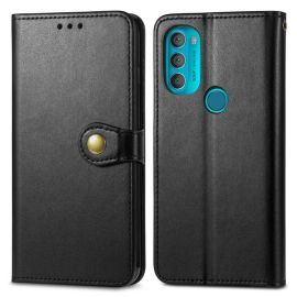 LEATHER BUCKLE Husa portofel Motorola Moto G71 5G negru