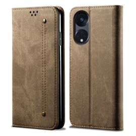 Husa portofel DENIM pentru Oppo A98 5G maro deschis