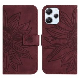 ART SUN FLOWER Husa portofel cu curea Xiaomi Redmi 12 burgundy