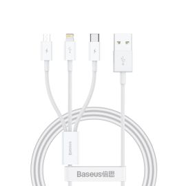 Cablu BASEUS SUPERIOR 3in1 USB-A (USB Tip-C / Lightning / microUSB) 1 metru alb
