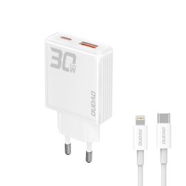 DUDAO A30EUL 30W GaN încărcător CA USB / USB-C + Lightning cablu alb