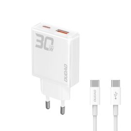 DUDAO A30EUT 30W GaN Încărcător de rețea USB / USB-C + Cablu USB-C WHITE