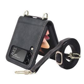 Husa LITCHI cu lant pentru Samsung Galaxy Z Flip4 5G neagra