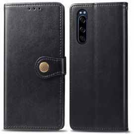 Husă din portofel LEATHER BUCKLE Sony Xperia 5 negru