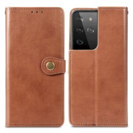 Husă din LEATHER BUCKLE Samsung Galaxy S21 Ultra 5G maro