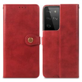 Husă din LEATHER BUCKLE Samsung Galaxy S21 Ultra 5G roșu