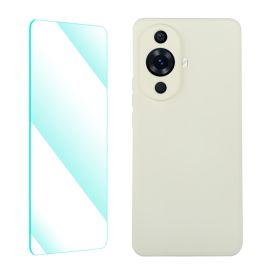 SET ENKAY Husa din silicon si sticla 2D Huawei nova 11 bej