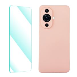 ENKAY SET Husa din silicon si sticla 2D Huawei nova 11 roz