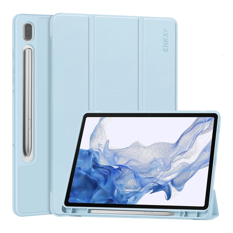 Husa Flip ENKAY LEATHER pentru Samsung Galaxy Tab S9 albastra